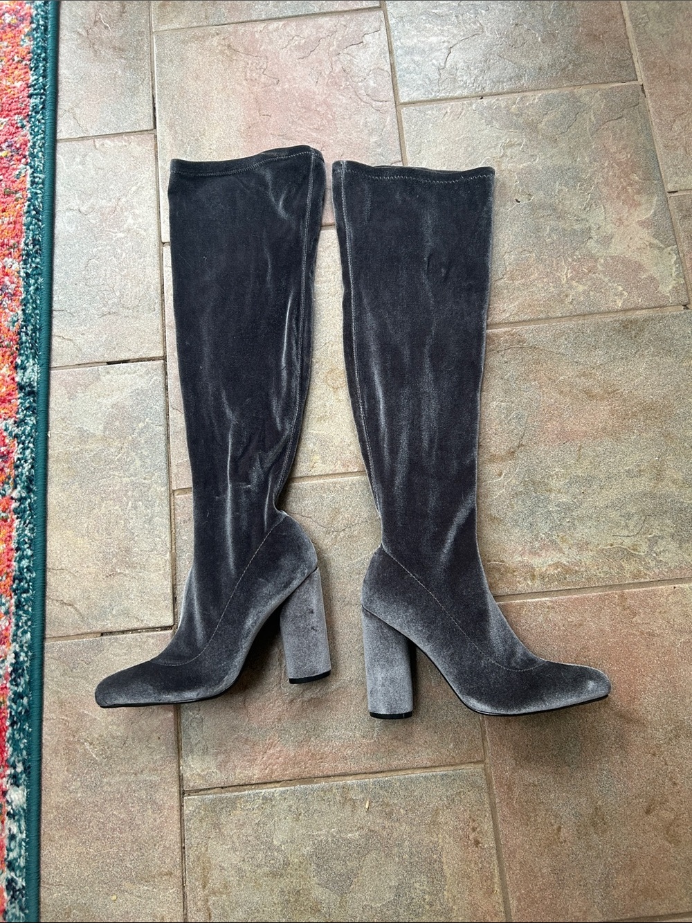 Charlotte Russe Gray Velvet Over-the-Knee Block Heel Boots